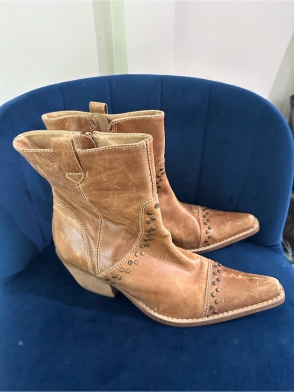 Penny Loves Kenny Studly Do Right Brown Leather Studded Boots Sz 9M Western Boho - Picture 3 of 13